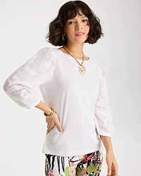 Cotton Eyelet Sleeve Tee