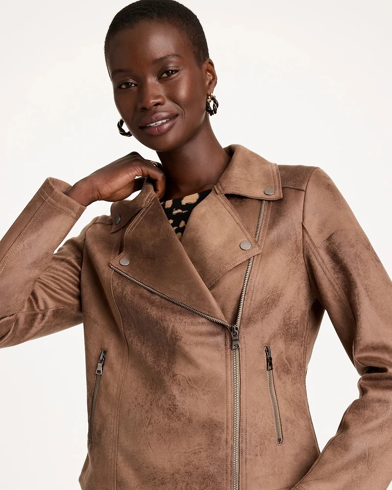 Double-Knit Suede Moto Jacket