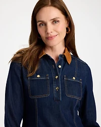Denim Faux Suede Detail Dress