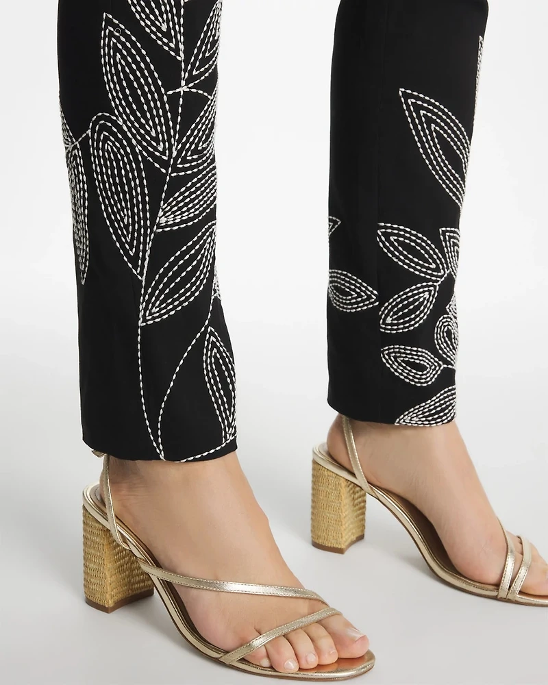 Floral Soutache Brigitte™ Slim Pull-On Ankle Pants