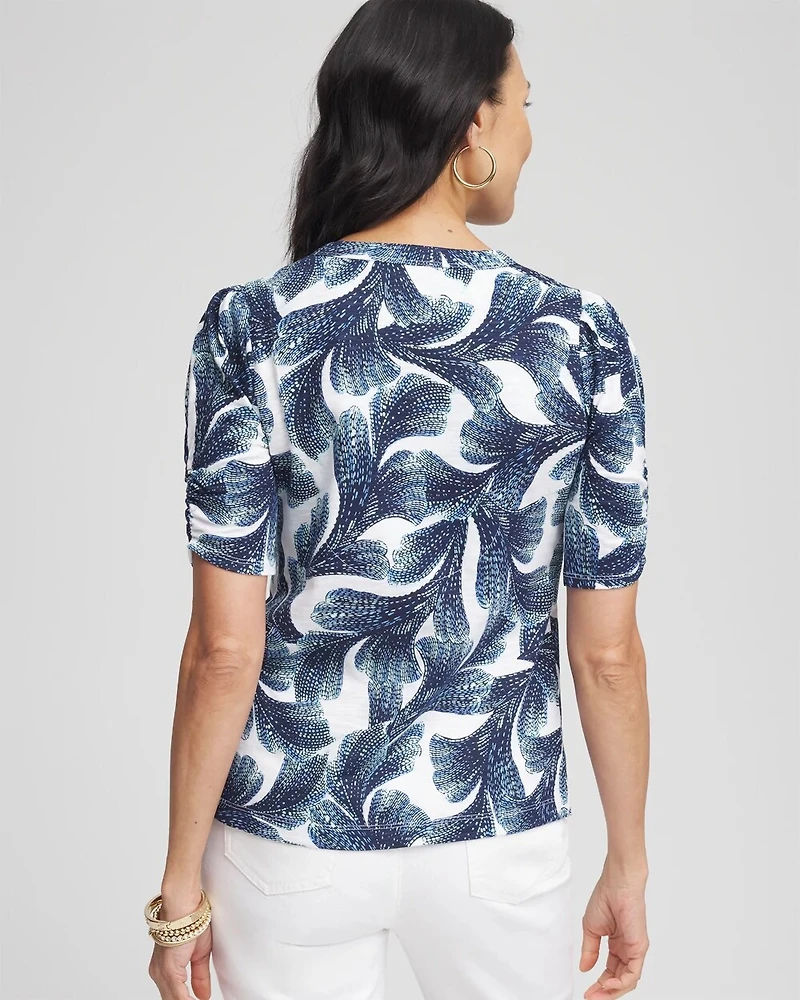 Shirred Sleeve Henley Tee