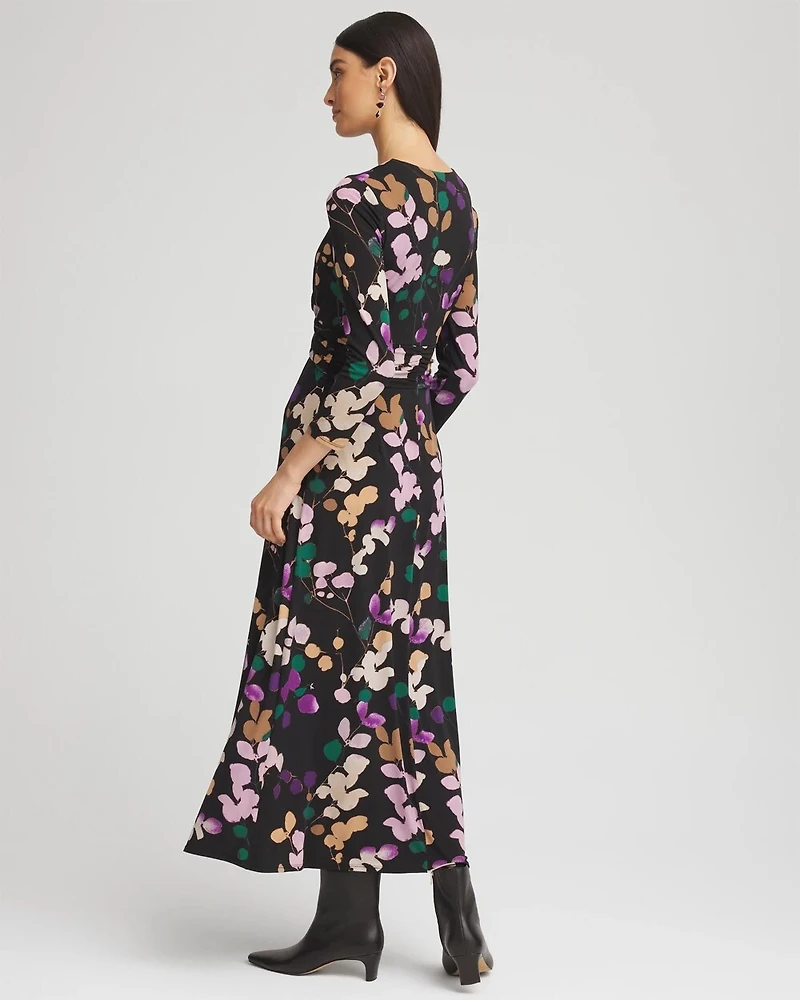 V-neck 3/4 Sleeve Floral Maxi Dress