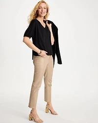 Linen Ruched V-Neck Tee