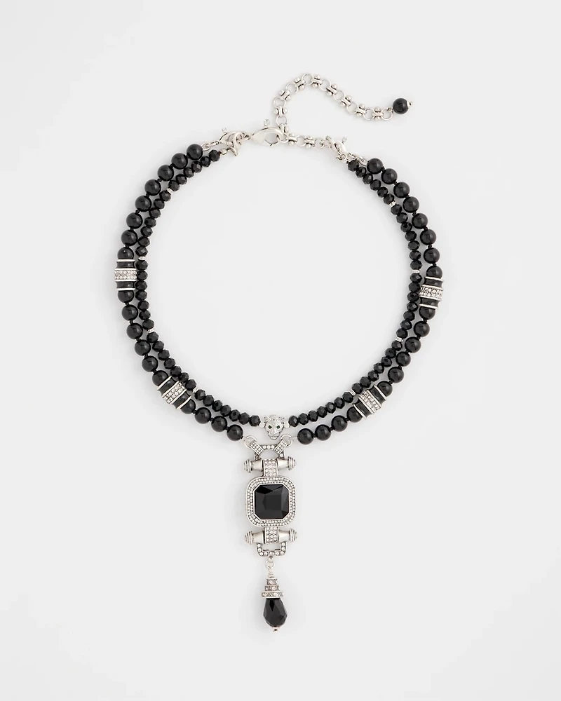 Convertible Black Bead Pendant Necklace