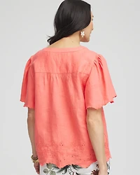 Linen Embroidered Hem Blouse
