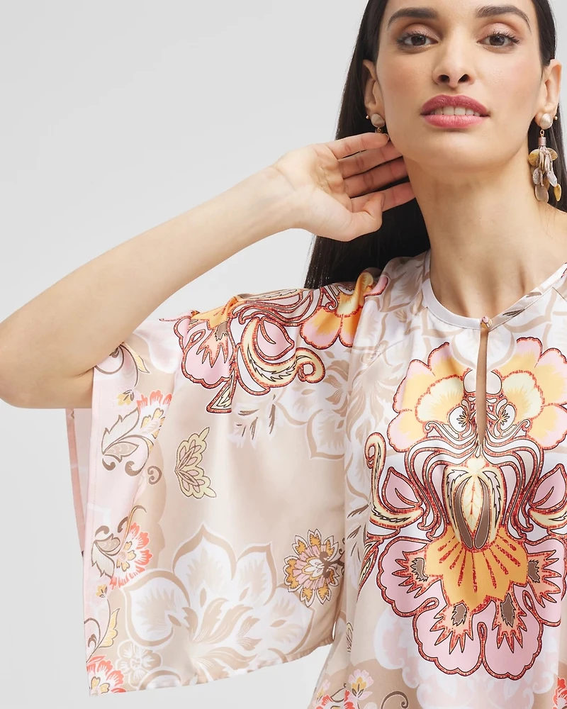 Satin Floral Keyhole Neck Blouse
