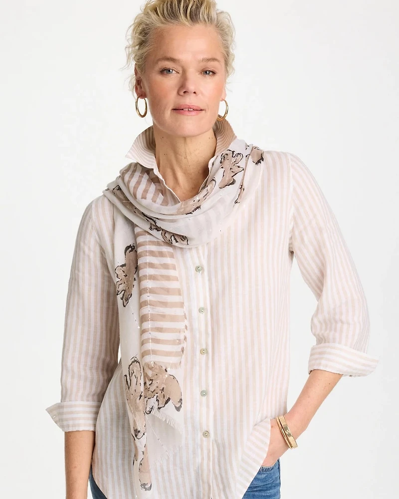 Striped Floral Oblong Scarf