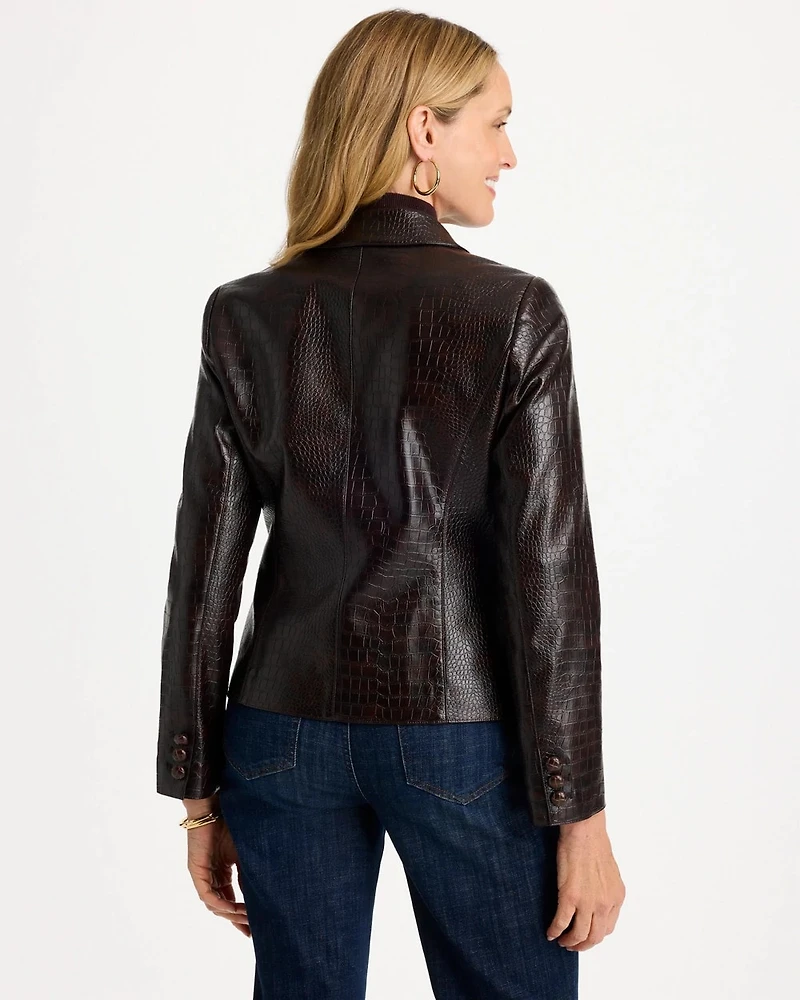 Faux Leather Crocodile-Embossed Blazer