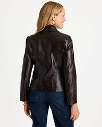 Faux Leather Crocodile-Embossed Blazer