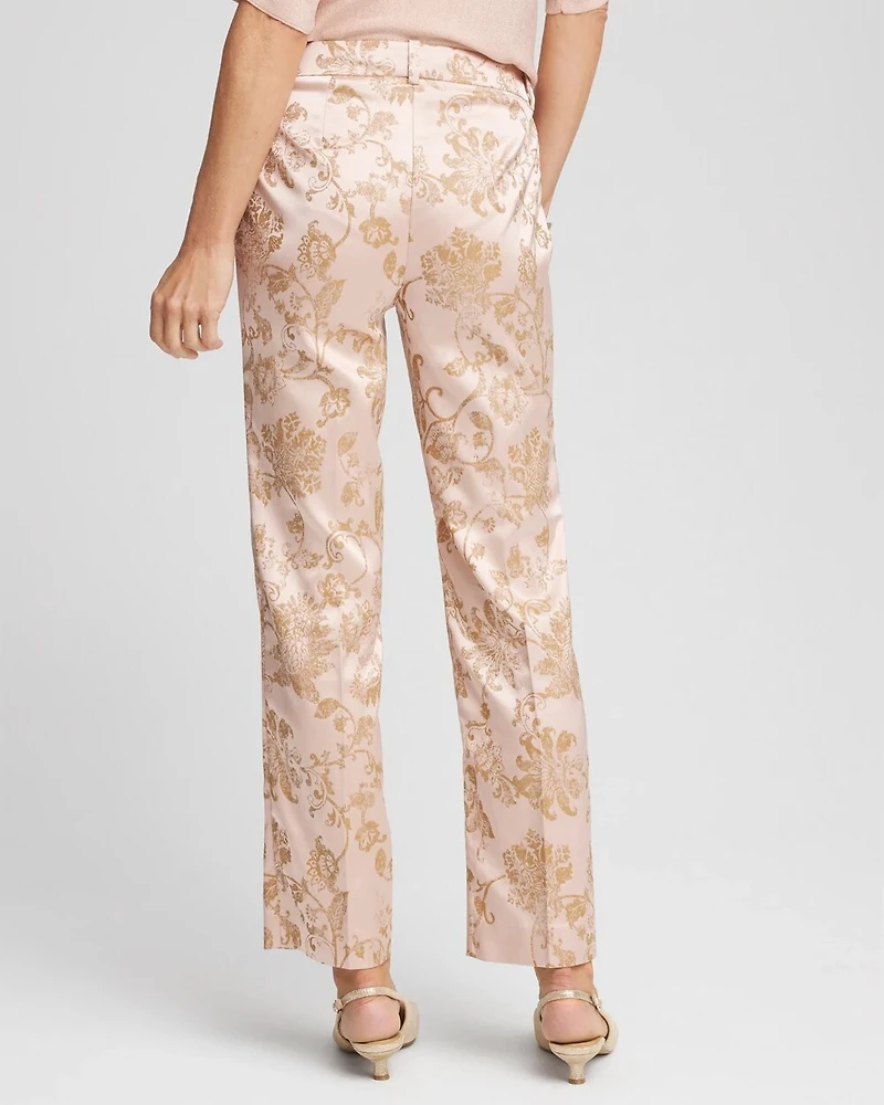 Satin Jacquard Straight Ankle Pants