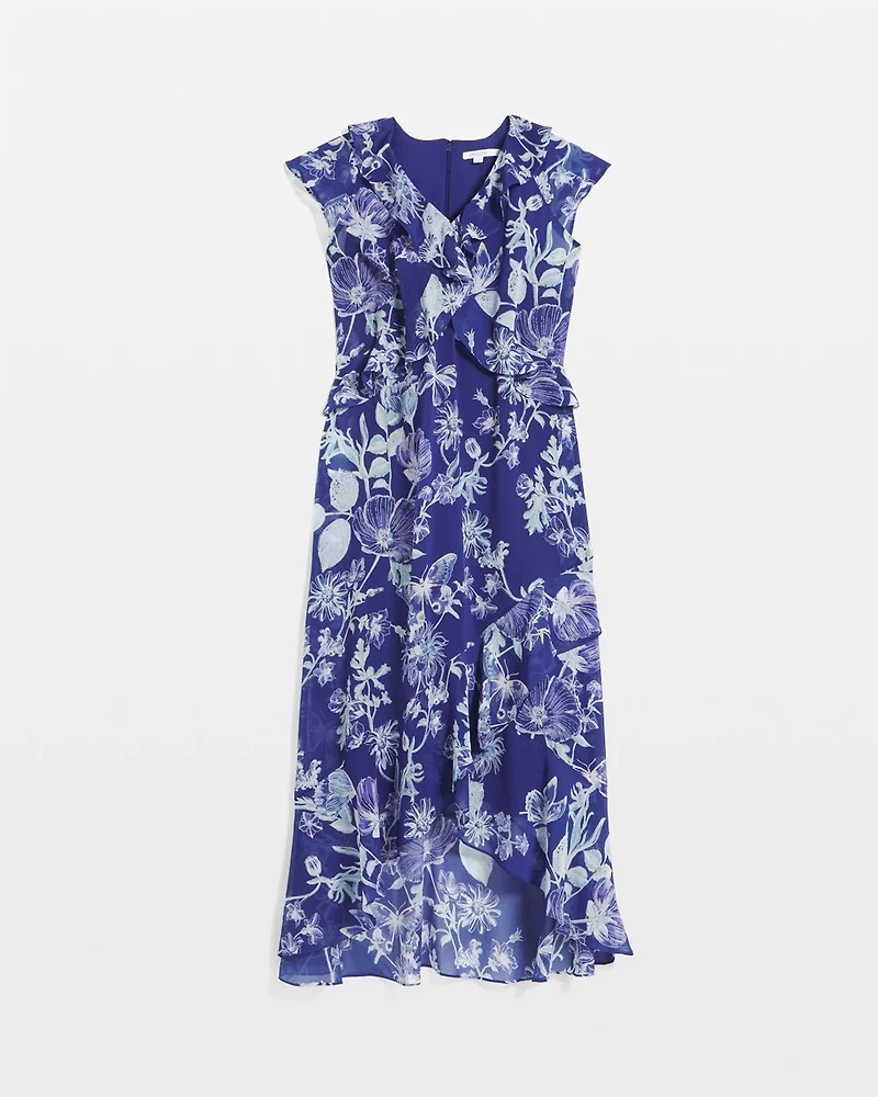 Fit and Flare Chiffon Ruffle Dress