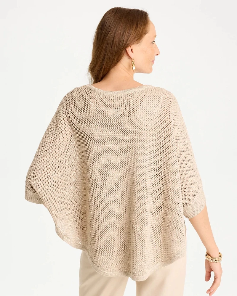 Sequin Boatneck Rounded Hem Poncho