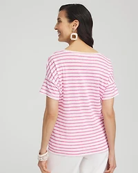 Pink Stripe Sweater Trim Linen Tee