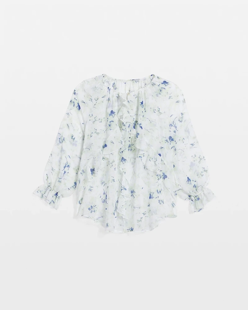 Georgette Sheer Ruffle Blouse