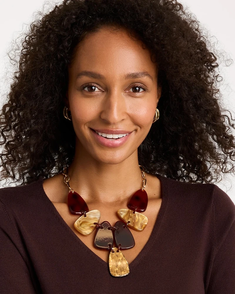Orange Neutral Resin Bib Necklace