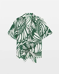 Palm Print Tie-Front Silky Top
