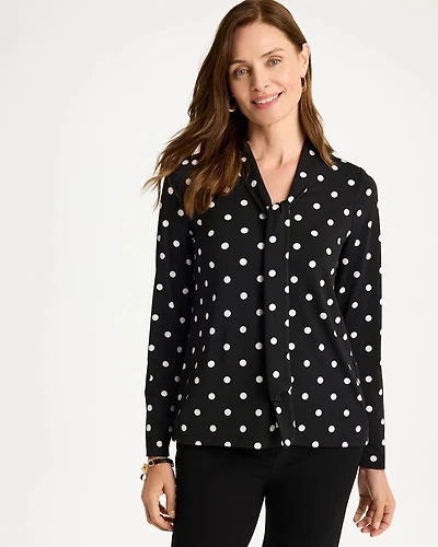 Polka-Dot Tie-Neck Tunic