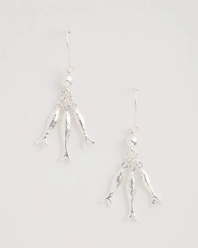 Silvertone Fish Cluster Earrings