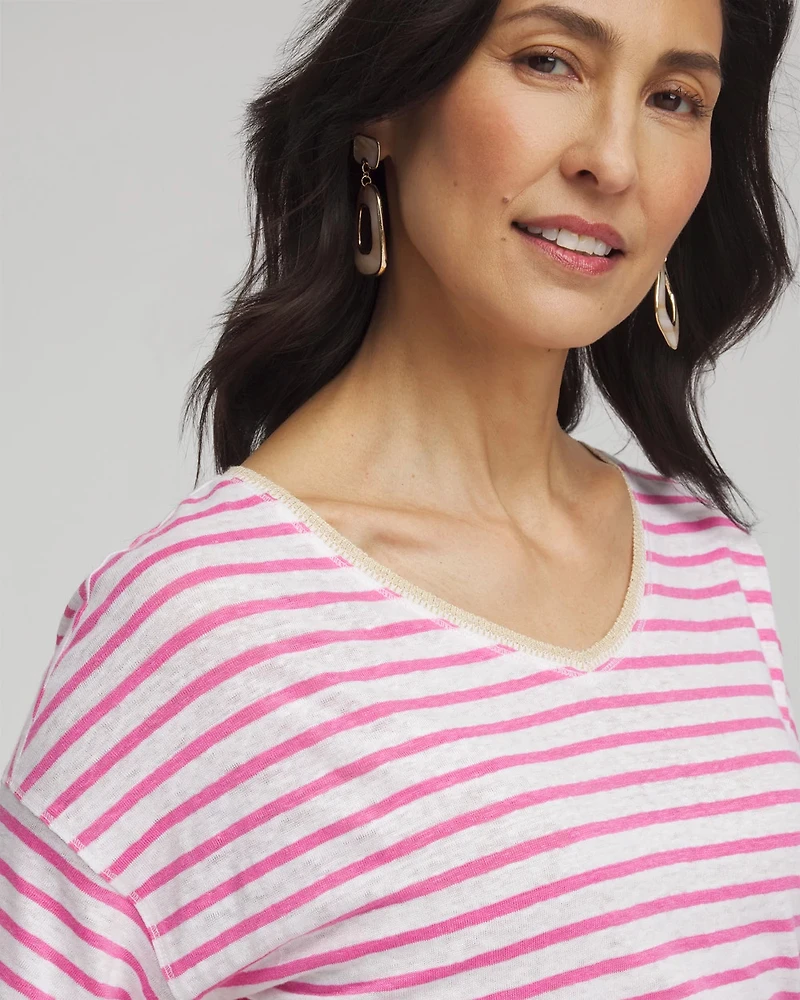 Pink Stripe Sweater Trim Linen Tee