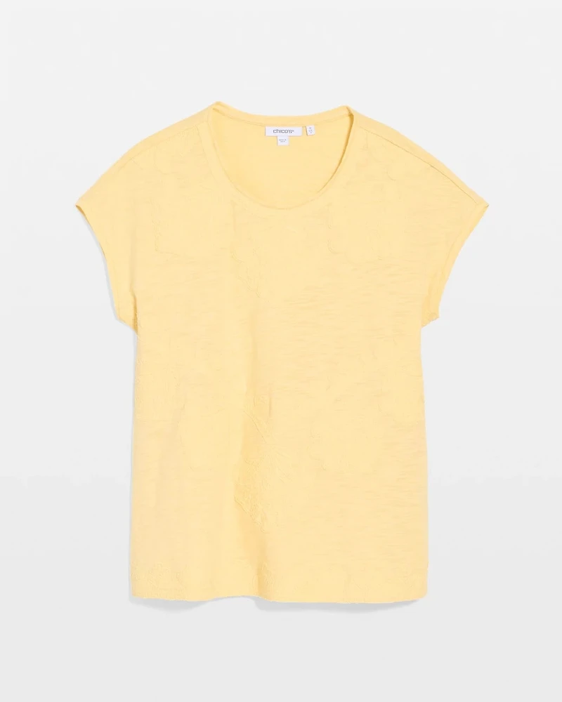 Monochrome Embroidered Cap-Sleeve Tee