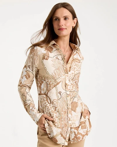 No Iron™ Stretch Neutral Luxe Printed Shirt