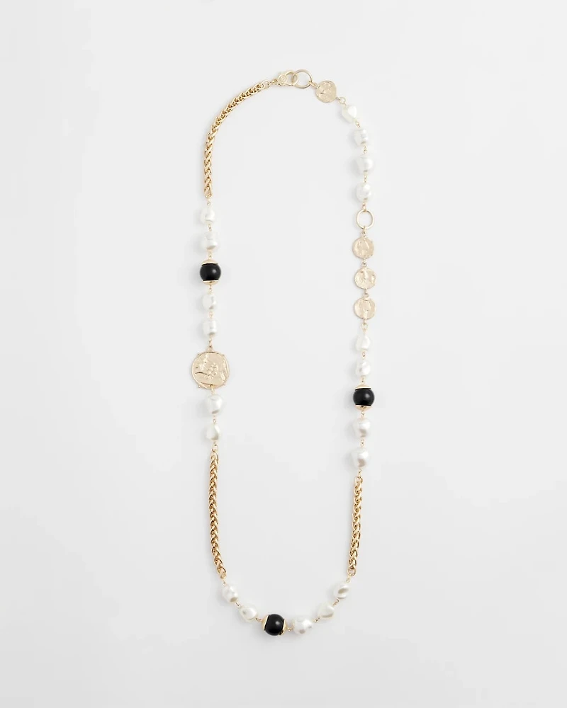 Gold Pearl Long Single-Strand Necklace