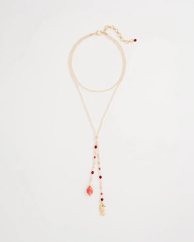 Coral Genuine Stone Y-Pendant Necklace