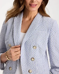 Seersucker Striped Cropped Blazer