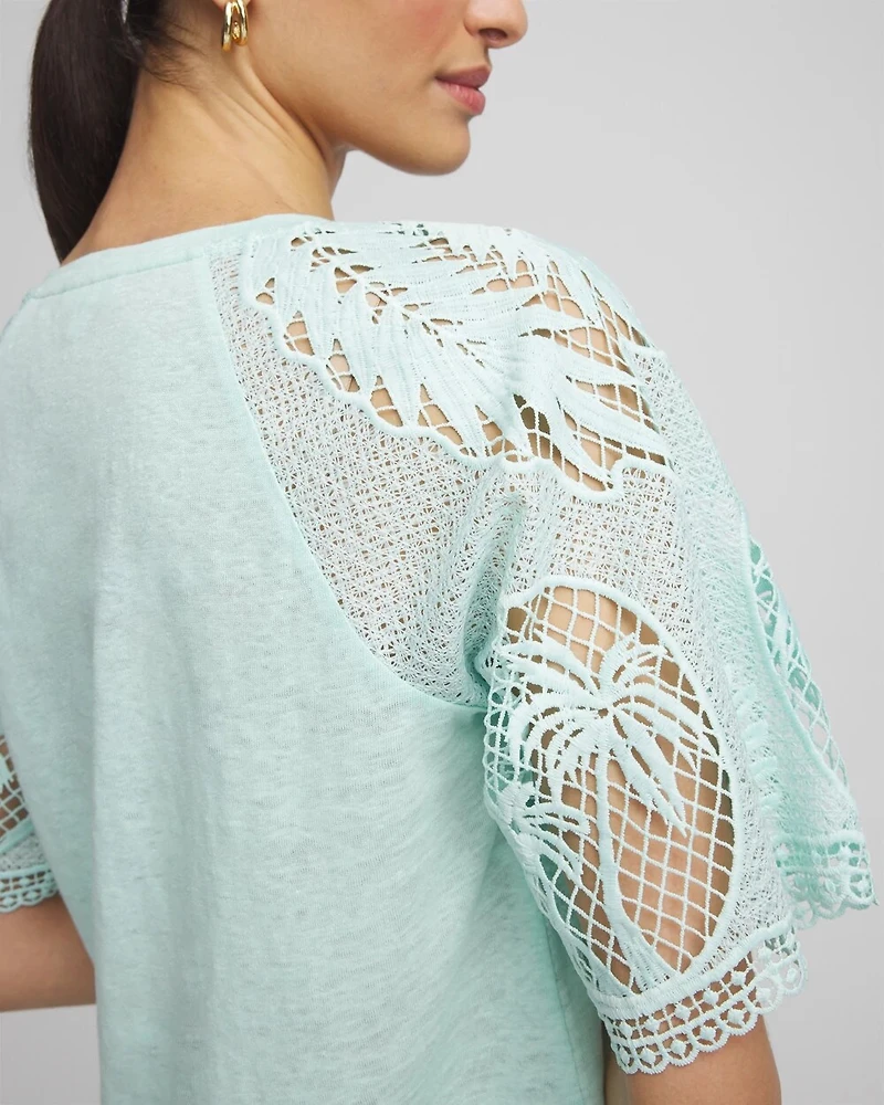 Linen Crochet Lace Short Sleeve Tee