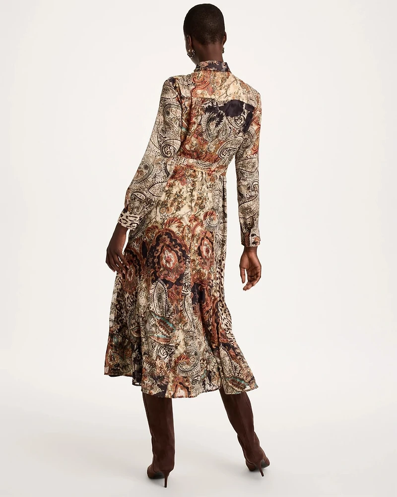 Crinkle Chiffon Godet Printed Shirtdress