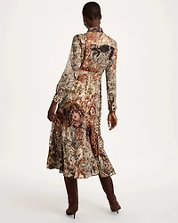 Crinkle Chiffon Godet Printed Shirtdress