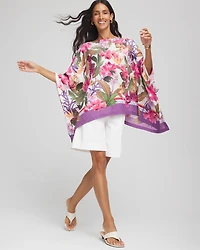 Floral-Print Poncho