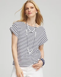 Striped Modern Cap Sleeve Textured Tee