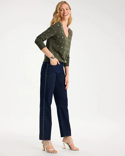 Studded Girlfriend Straight Ankle Jeans
