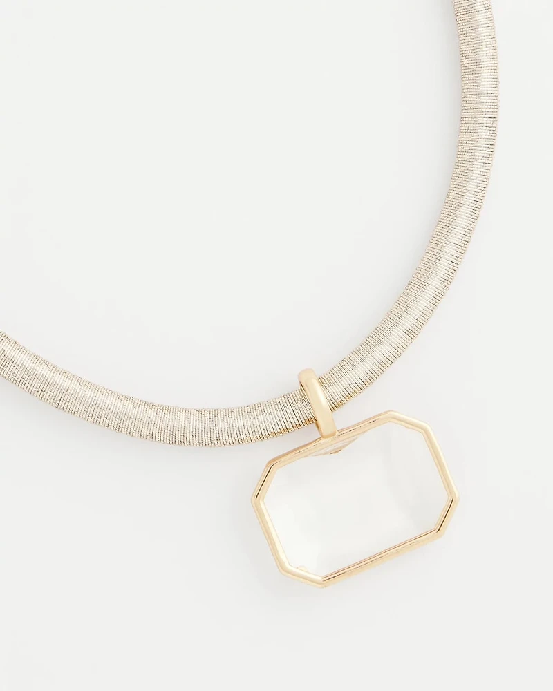 Goldtone Glass Gem Pendant Cord Necklace