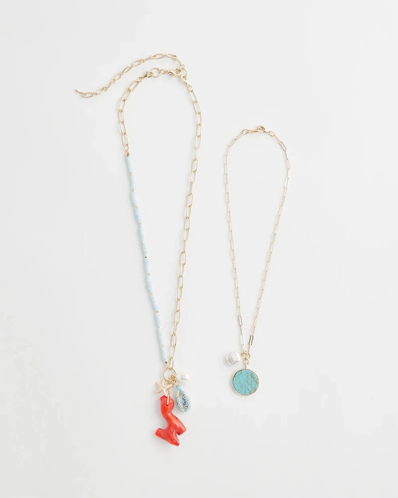 Convertible Coral Turquoise Charm Necklace