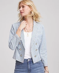 Striped Open Front Denim Jacket