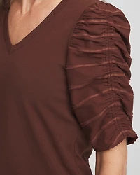 Cotton-Blend Ruched-Sleeve Top