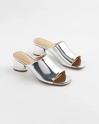Metallic Faux Leather Mules