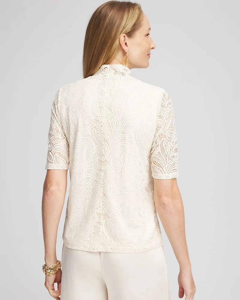 Lace Mock-Neck Short Sleeve Tee