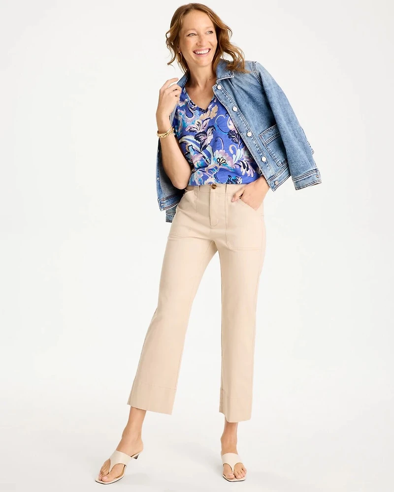 Paisley Cotton Slub Epaulette Tee