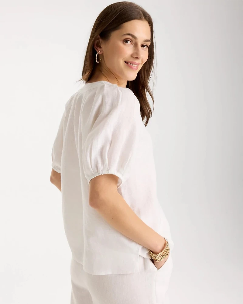 Linen Trapunto Popover Top