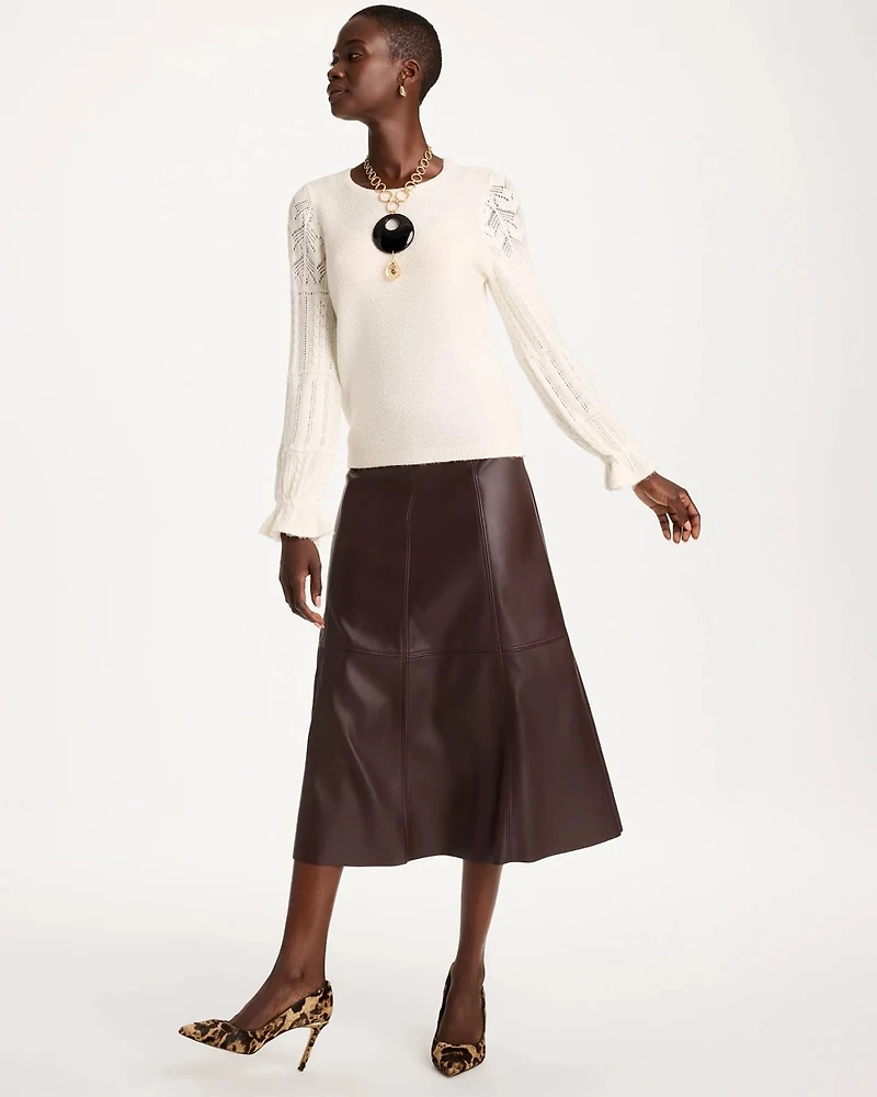 Pointelle Crochet-Lace Sleeve Pullover