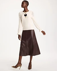 Pointelle Crochet-Lace Sleeve Pullover