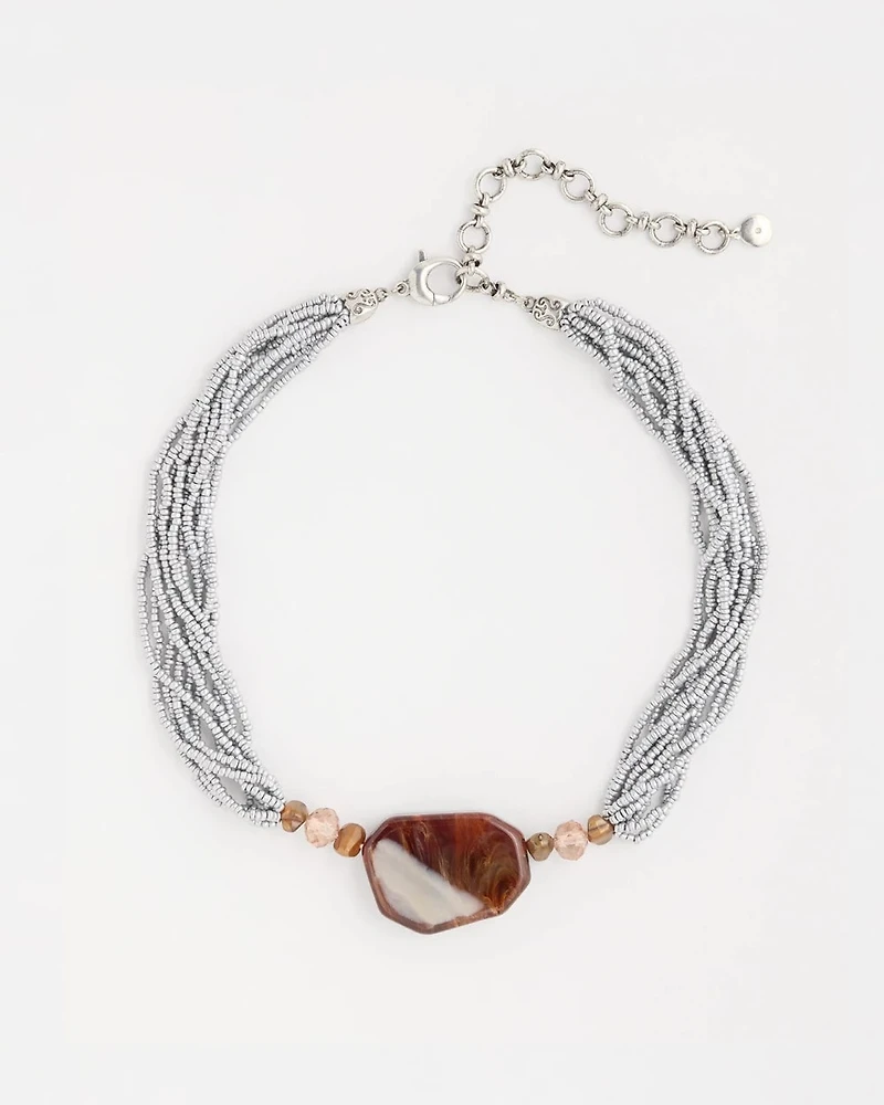 Neutral Beaded Pendant Necklace