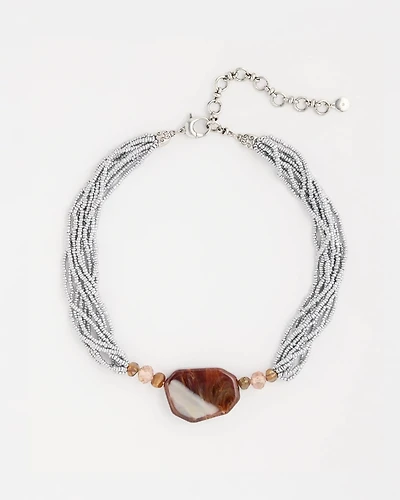 Neutral Beaded Pendant Necklace