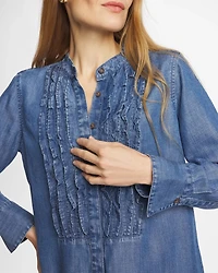 Denim Ruffle Front Shirt
