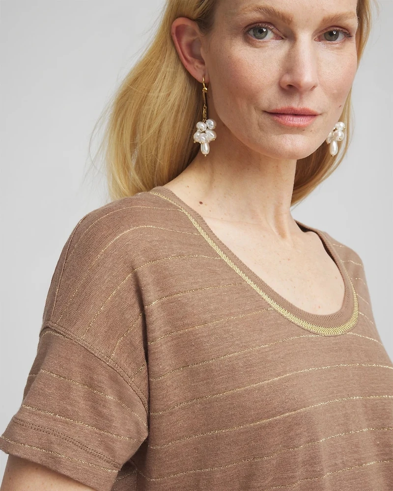 Striped Sweater Trim Linen Tee
