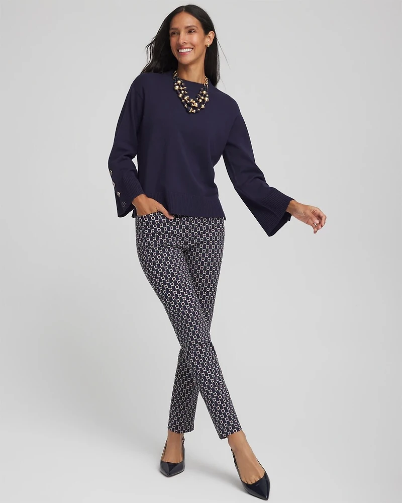 Button Sleeve Crewneck Pullover