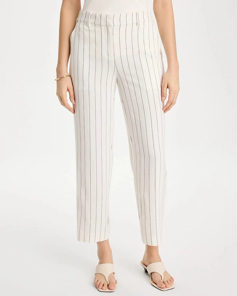 Striped Linen Wide-Leg Ankle Pants